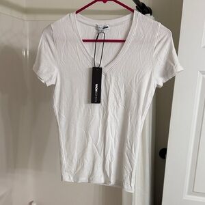 Fashion Nova White Ribbed V-Neck Tee